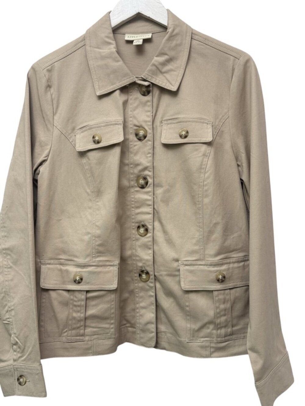 Appleseeds Casual Jacket Womens Medium Khaki Tan Cotton Safari Utility